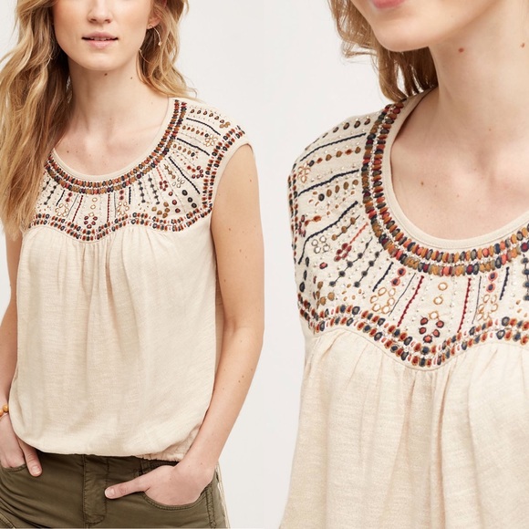 Anthropologie Tops - Anthropologie Embroidered Sequined Top Sz M EUC